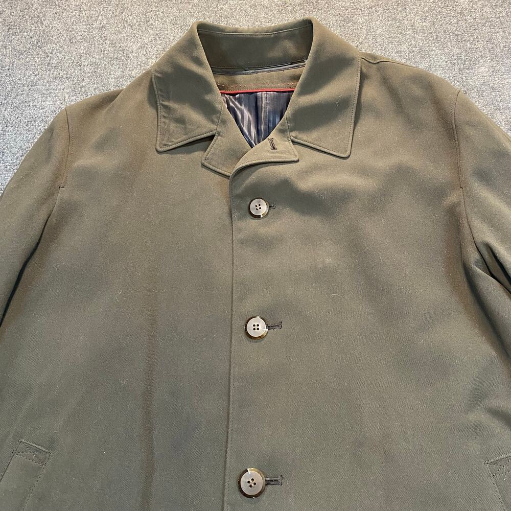 Vintage Sanyo Men Small Olive Green Wool Blend Car Coat Jacket Removeable Lining - Picture 2 of 10